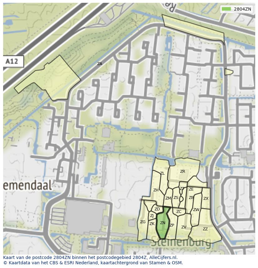 Afbeelding van het postcodegebied 2804 ZN op de kaart.