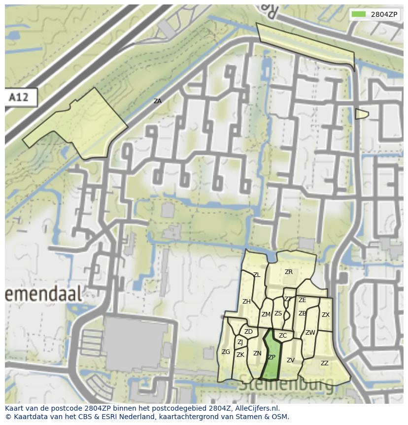 Afbeelding van het postcodegebied 2804 ZP op de kaart.