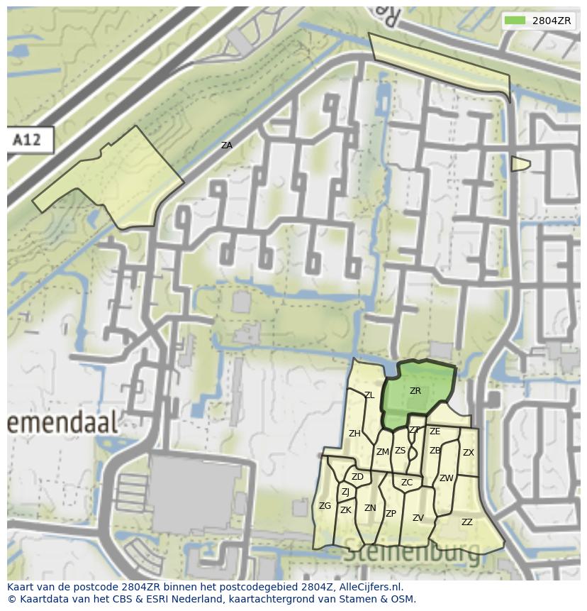 Afbeelding van het postcodegebied 2804 ZR op de kaart.