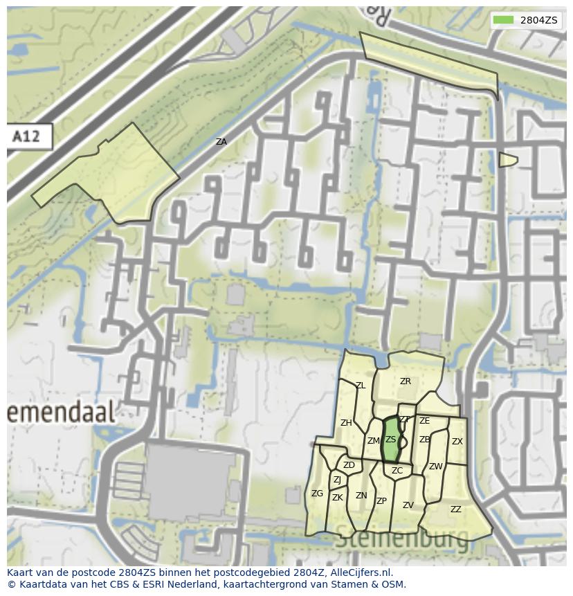 Afbeelding van het postcodegebied 2804 ZS op de kaart.