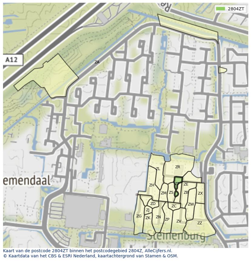 Afbeelding van het postcodegebied 2804 ZT op de kaart.