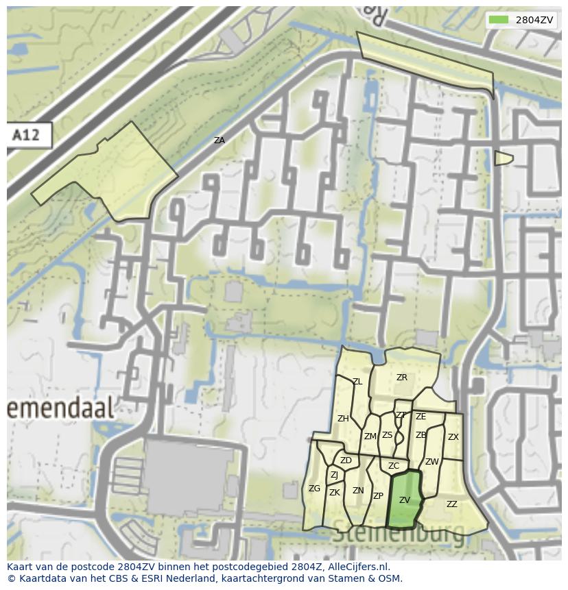Afbeelding van het postcodegebied 2804 ZV op de kaart.