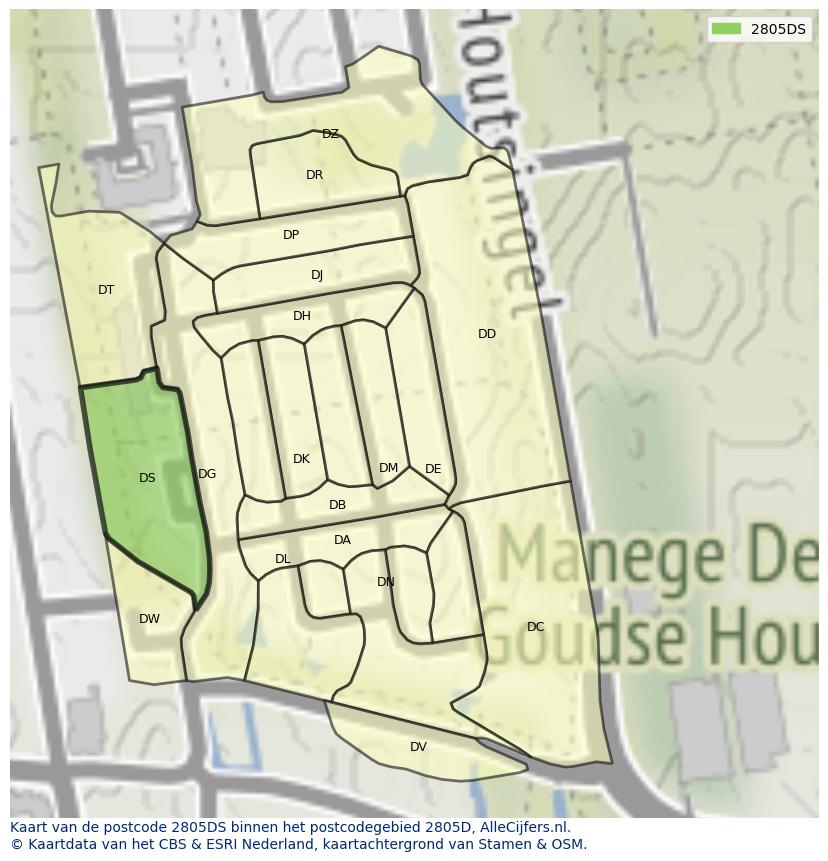 Afbeelding van het postcodegebied 2805 DS op de kaart.