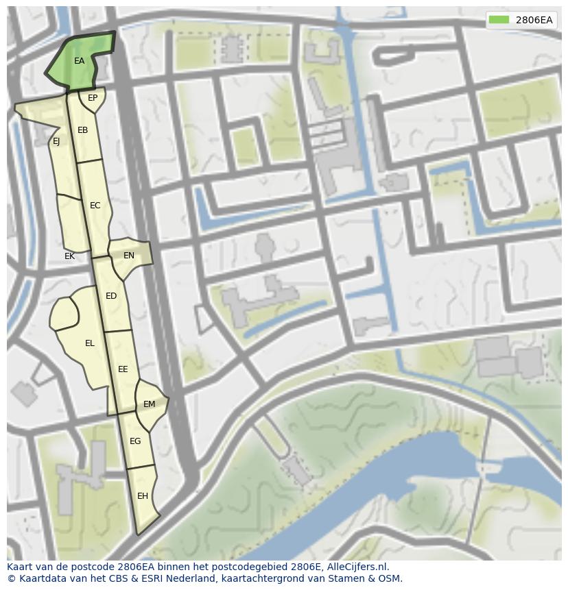 Afbeelding van het postcodegebied 2806 EA op de kaart.
