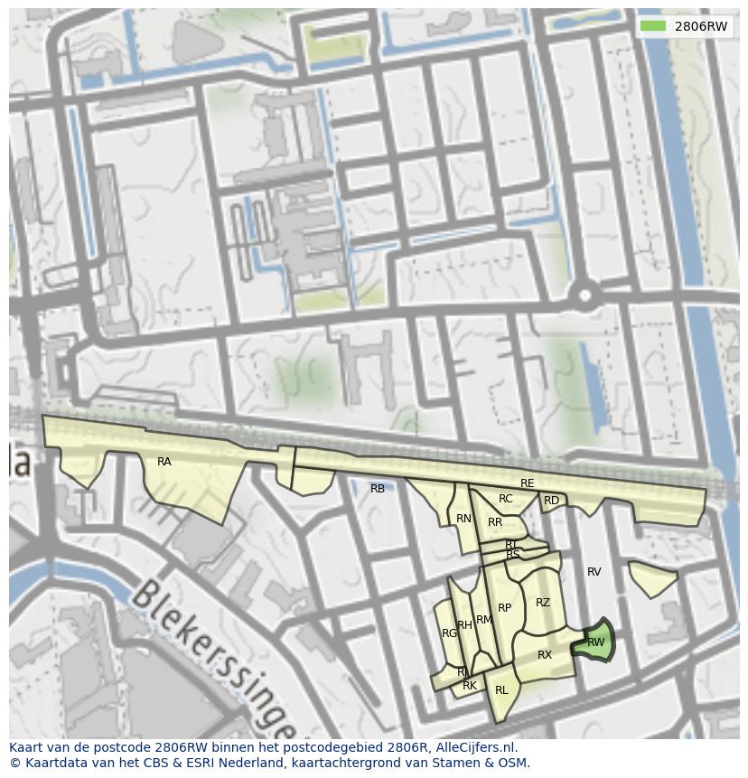 Afbeelding van het postcodegebied 2806 RW op de kaart.