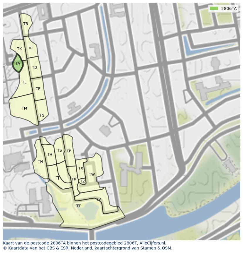 Afbeelding van het postcodegebied 2806 TA op de kaart.