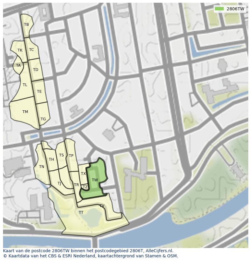 Afbeelding van het postcodegebied 2806 TW op de kaart.