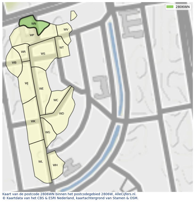 Afbeelding van het postcodegebied 2806 WN op de kaart.