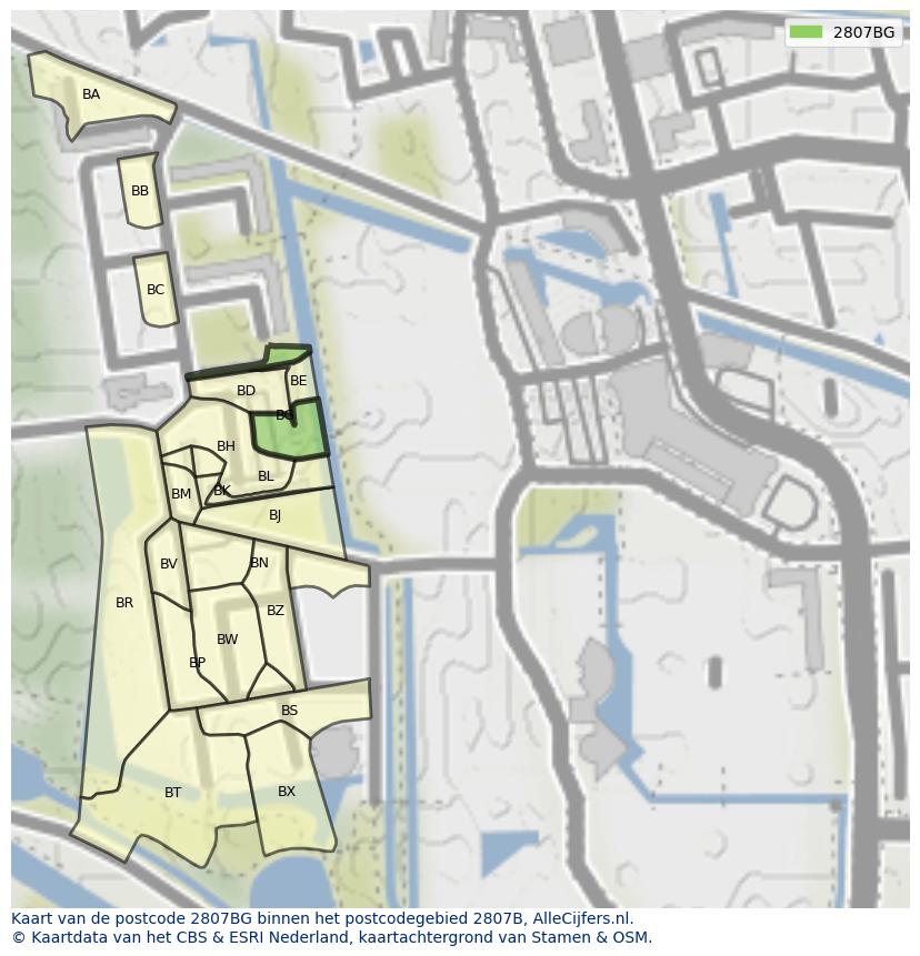 Afbeelding van het postcodegebied 2807 BG op de kaart.