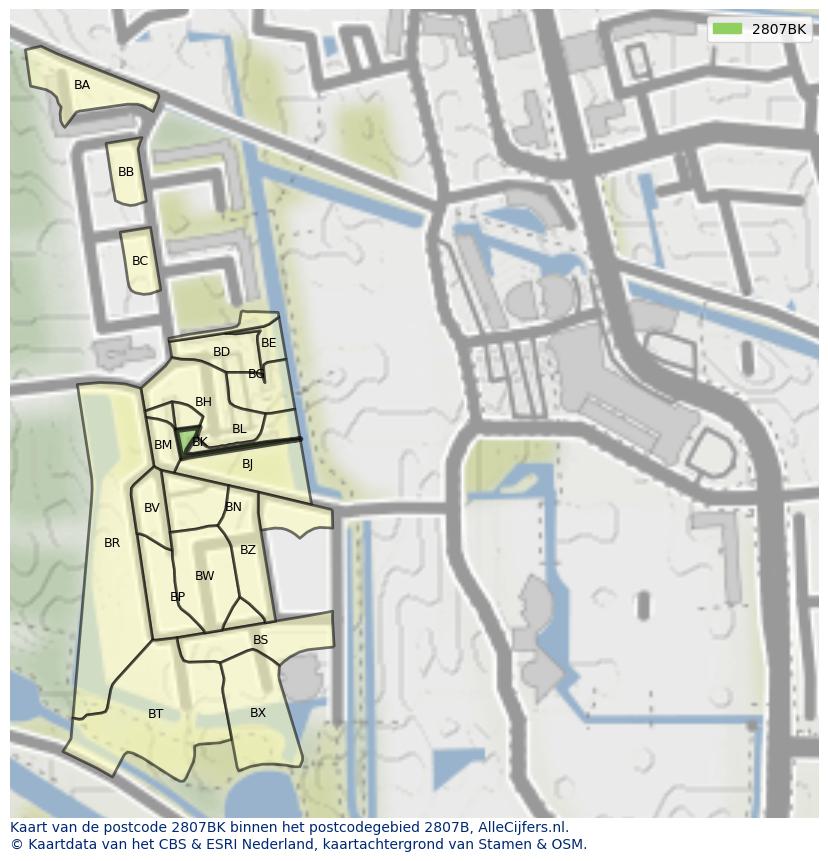 Afbeelding van het postcodegebied 2807 BK op de kaart.