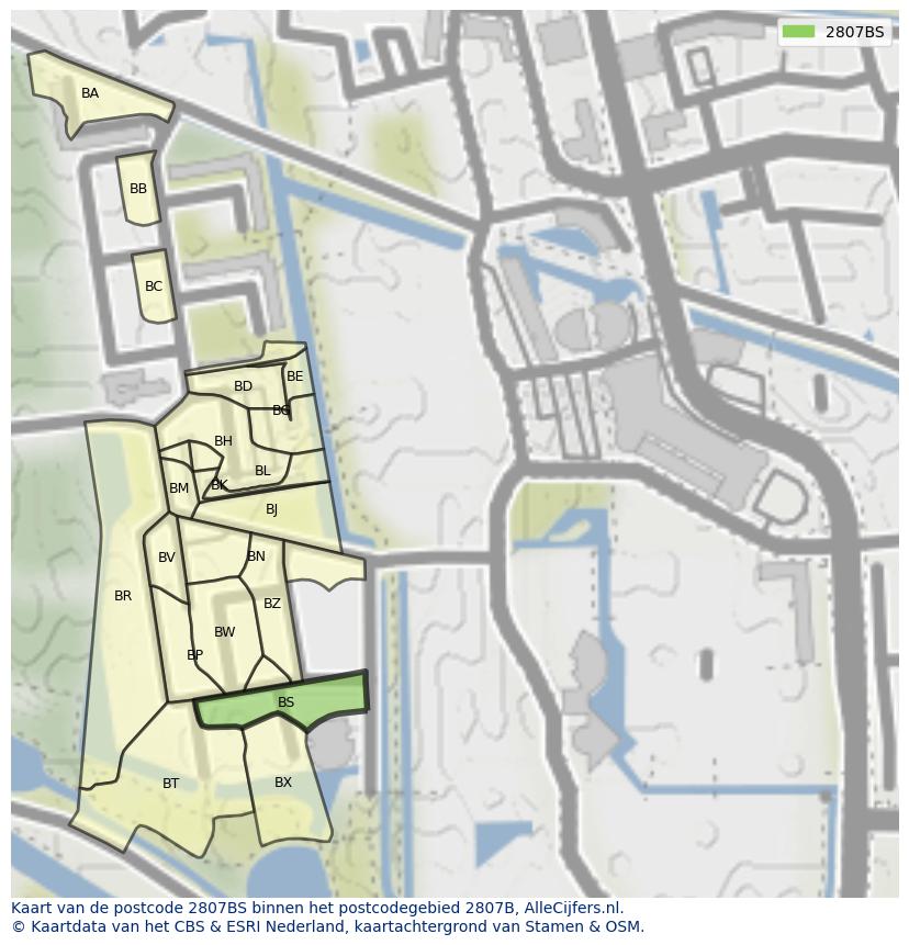 Afbeelding van het postcodegebied 2807 BS op de kaart.