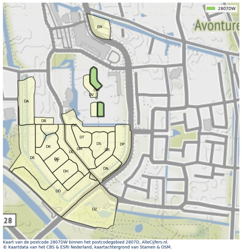 Afbeelding van het postcodegebied 2807 DW op de kaart.