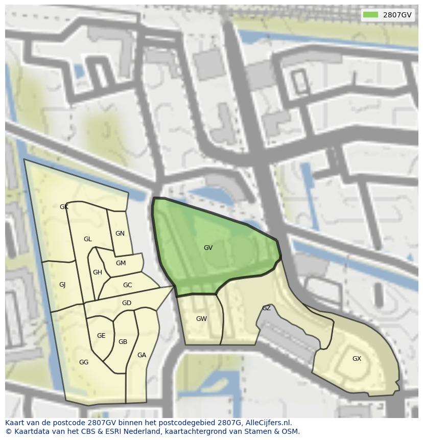 Afbeelding van het postcodegebied 2807 GV op de kaart.