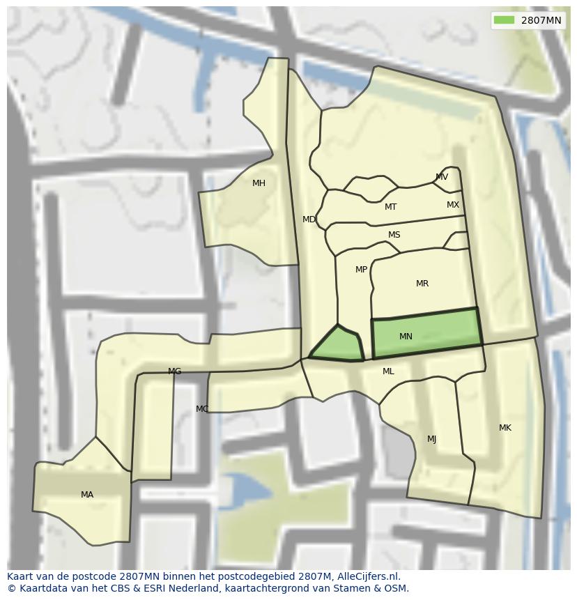 Afbeelding van het postcodegebied 2807 MN op de kaart.