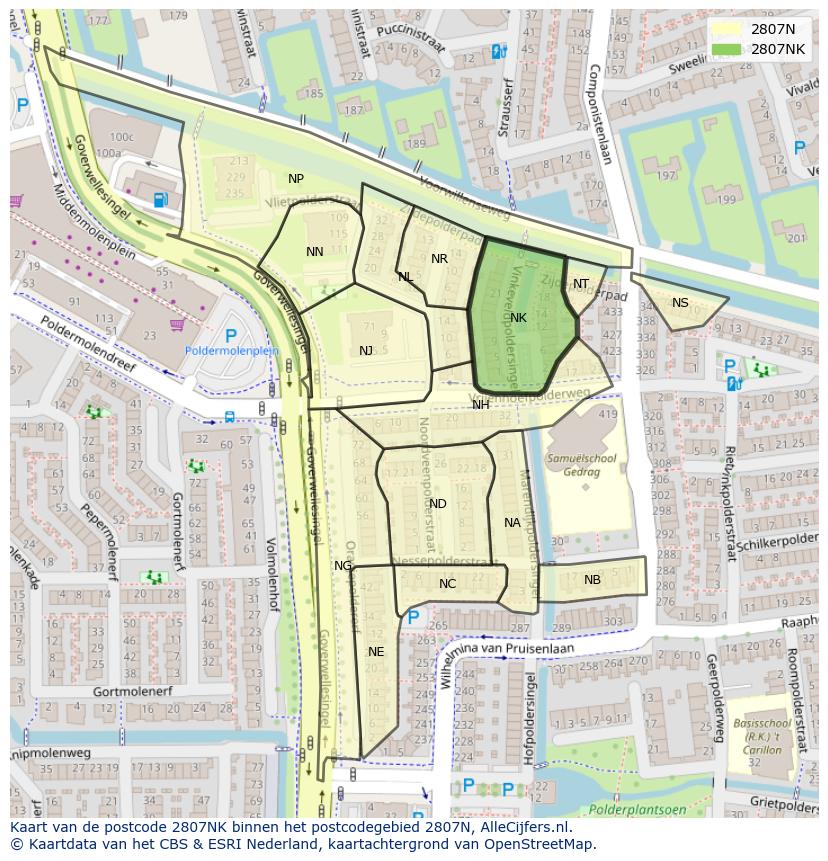 Afbeelding van het postcodegebied 2807 NK op de kaart.