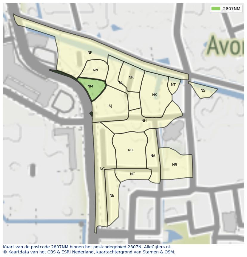 Afbeelding van het postcodegebied 2807 NM op de kaart.