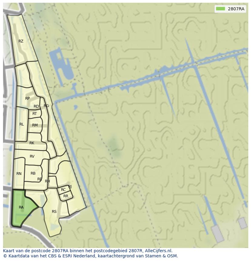Afbeelding van het postcodegebied 2807 RA op de kaart.