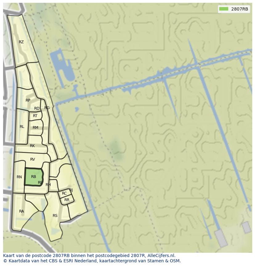 Afbeelding van het postcodegebied 2807 RB op de kaart.
