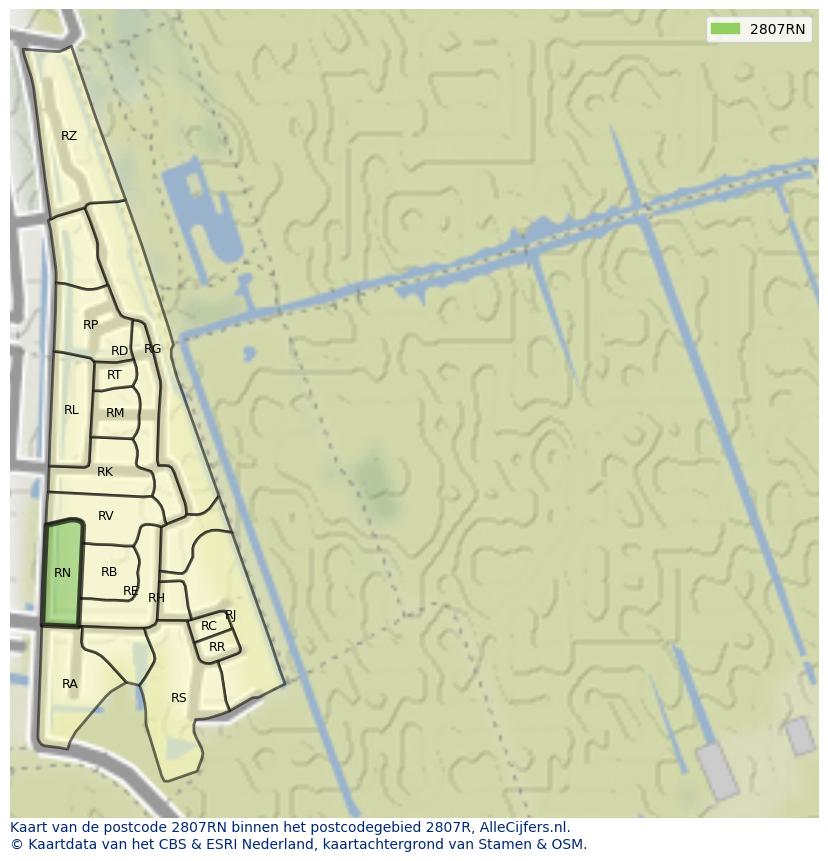 Afbeelding van het postcodegebied 2807 RN op de kaart.