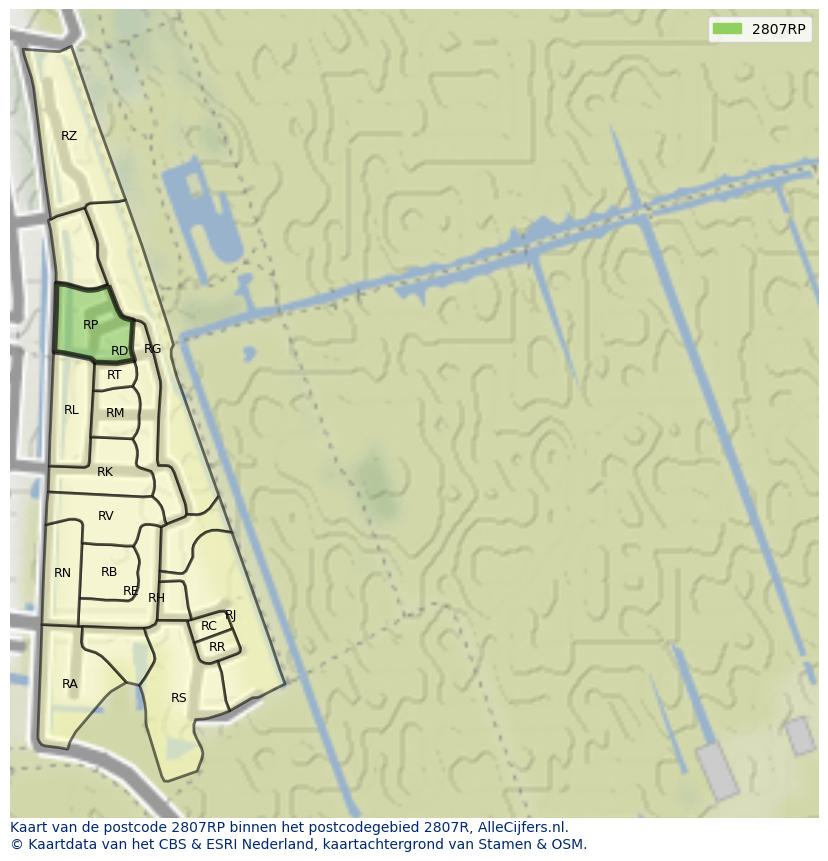 Afbeelding van het postcodegebied 2807 RP op de kaart.