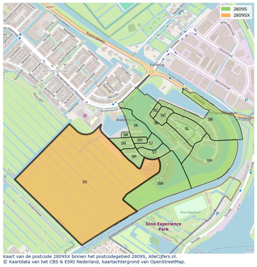 Afbeelding van het postcodegebied 2809 SX op de kaart.