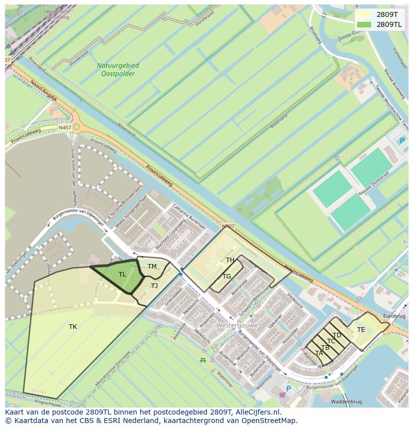 Afbeelding van het postcodegebied 2809 TL op de kaart.