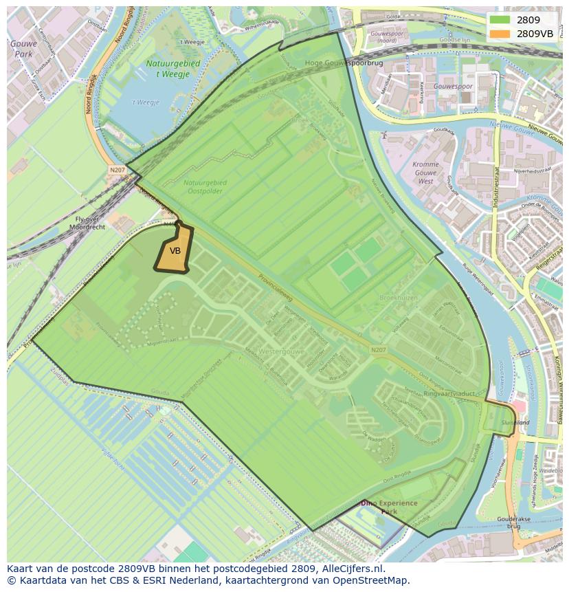 Afbeelding van het postcodegebied 2809 VB op de kaart.