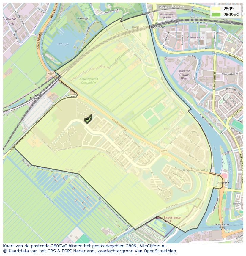 Afbeelding van het postcodegebied 2809 VC op de kaart.