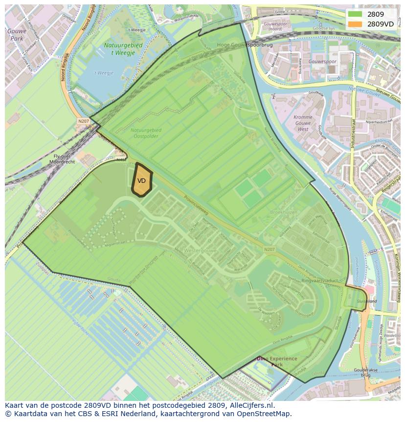 Afbeelding van het postcodegebied 2809 VD op de kaart.