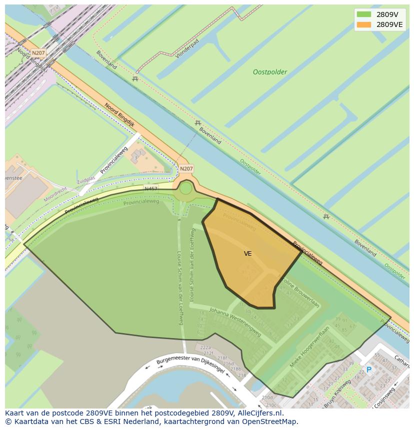 Afbeelding van het postcodegebied 2809 VE op de kaart.