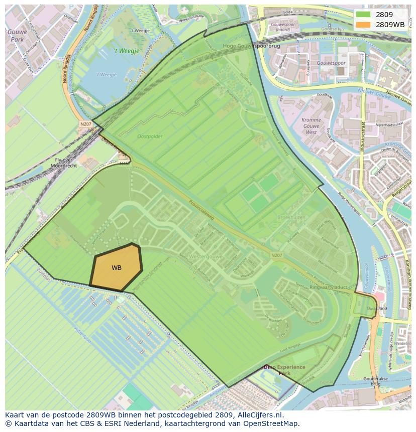Afbeelding van het postcodegebied 2809 WB op de kaart.