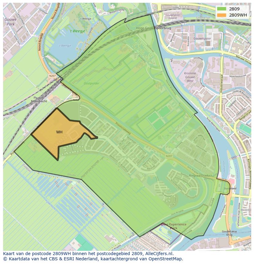 Afbeelding van het postcodegebied 2809 WH op de kaart.