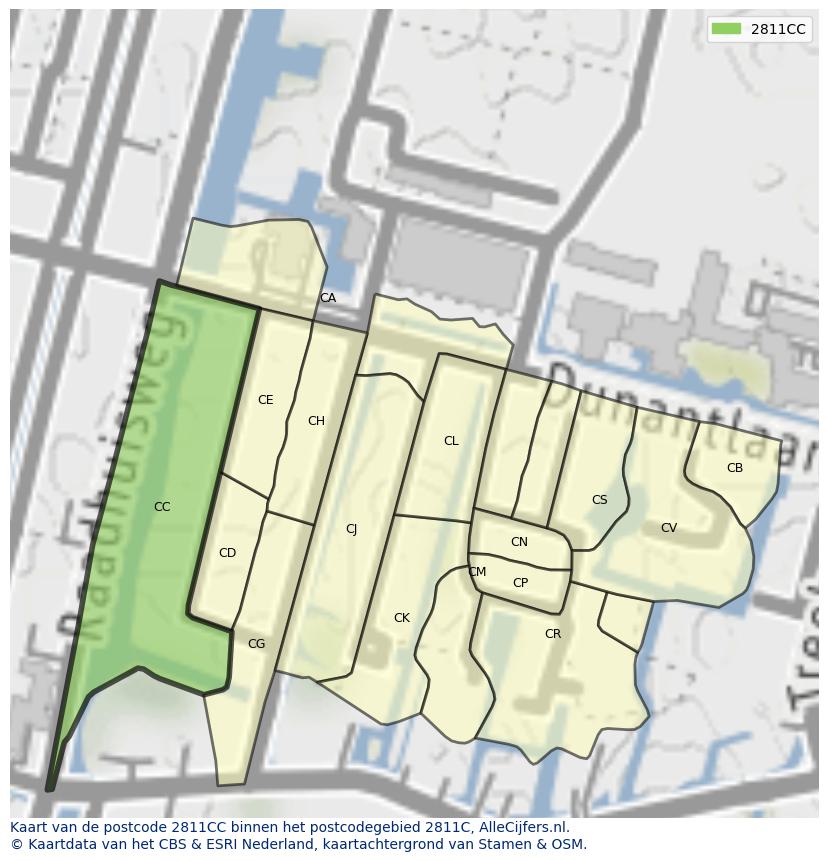 Afbeelding van het postcodegebied 2811 CC op de kaart.