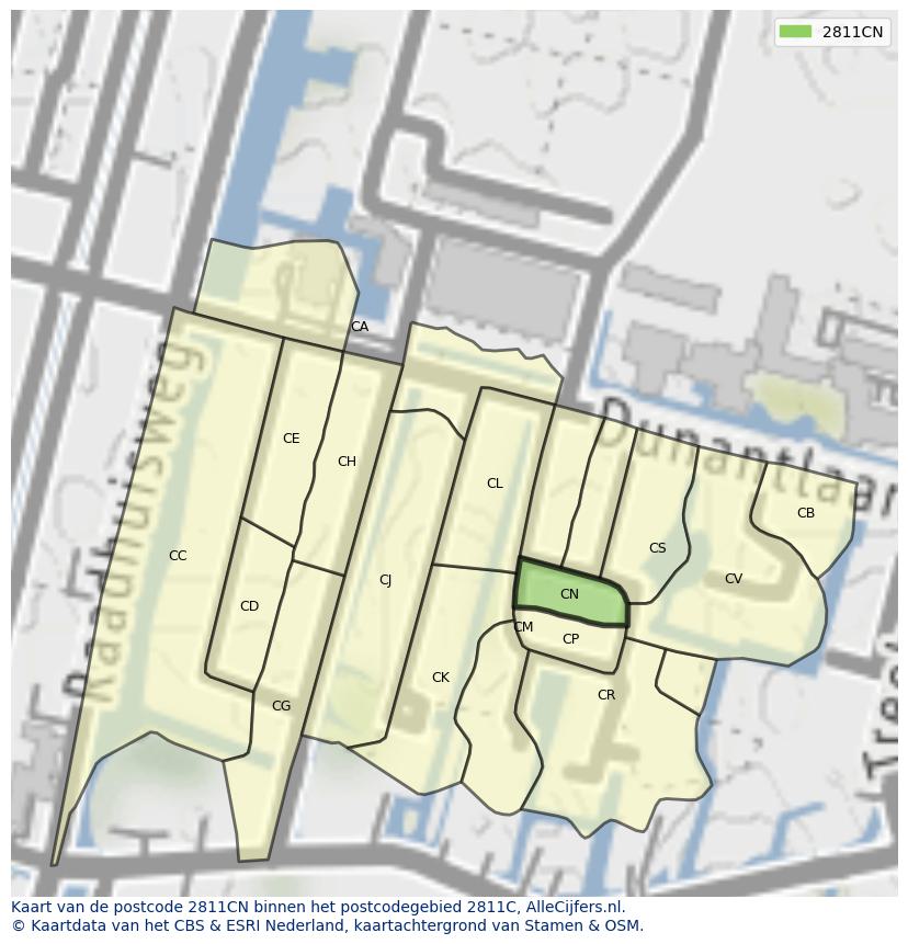 Afbeelding van het postcodegebied 2811 CN op de kaart.