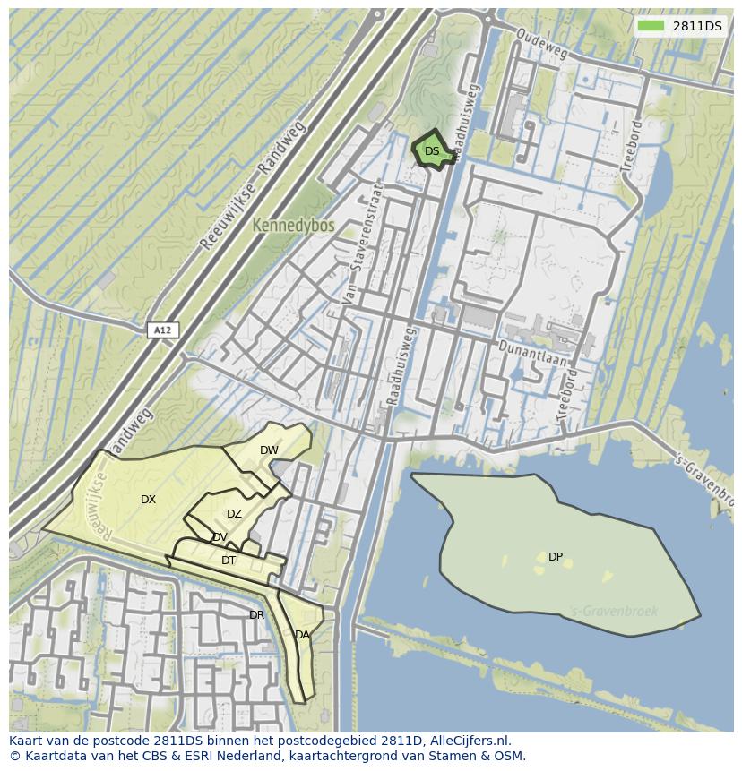 Afbeelding van het postcodegebied 2811 DS op de kaart.