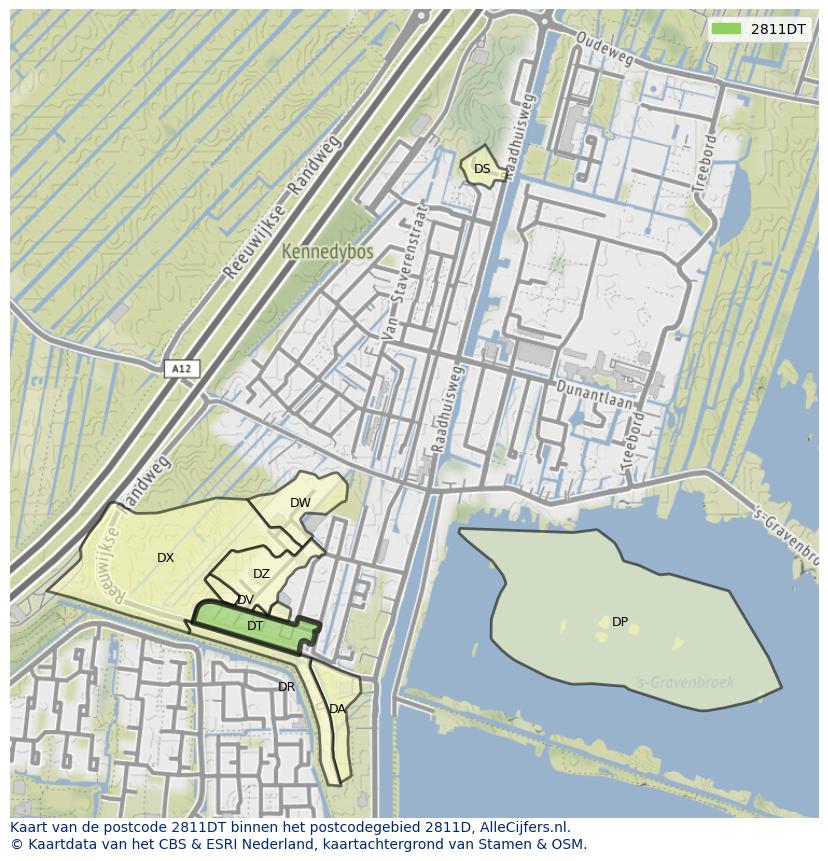 Afbeelding van het postcodegebied 2811 DT op de kaart.
