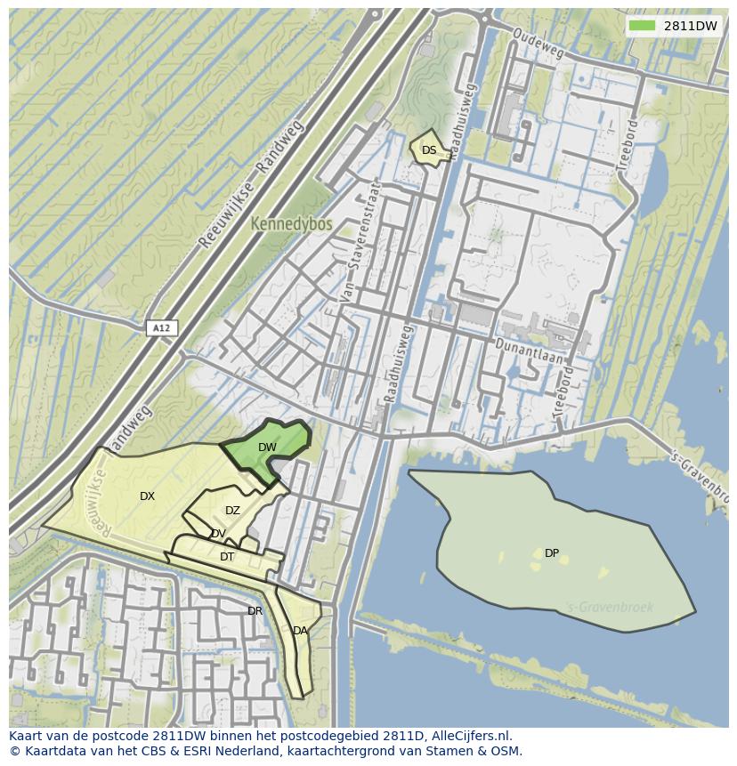 Afbeelding van het postcodegebied 2811 DW op de kaart.
