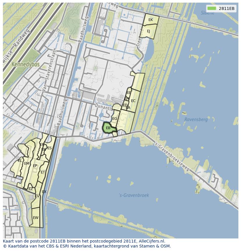 Afbeelding van het postcodegebied 2811 EB op de kaart.