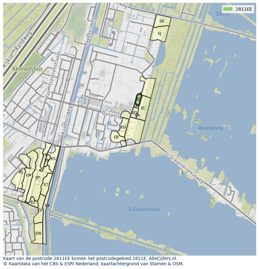 Afbeelding van het postcodegebied 2811 EE op de kaart.