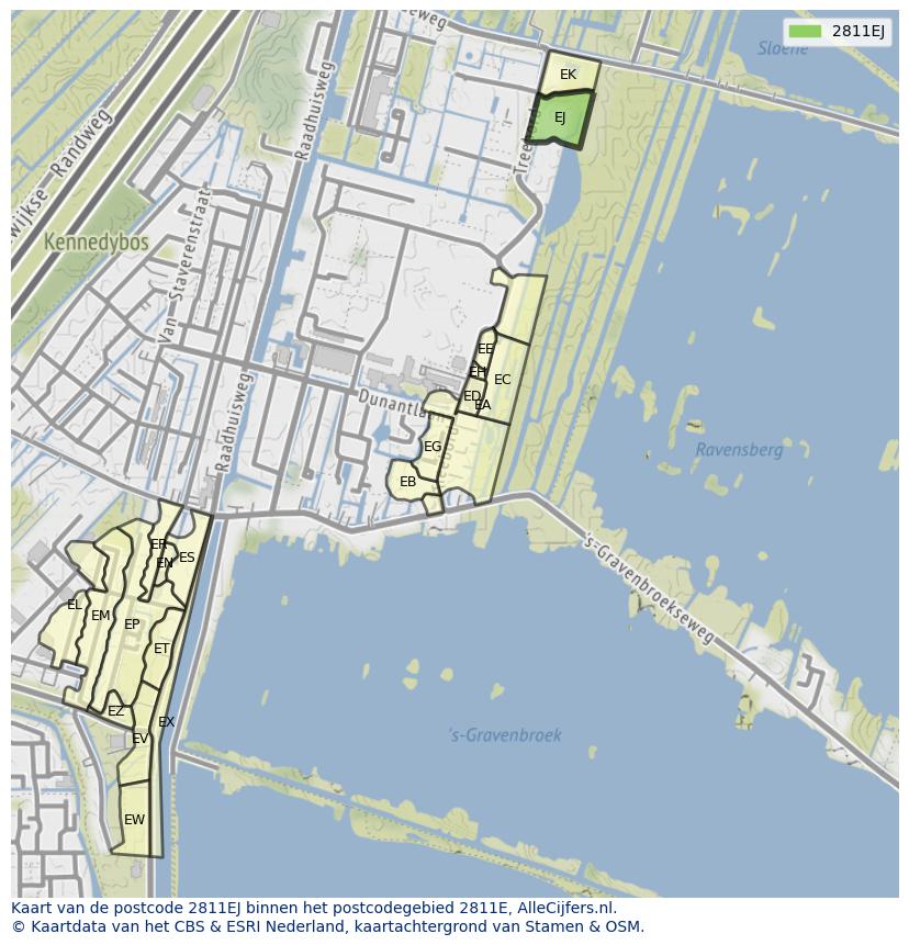 Afbeelding van het postcodegebied 2811 EJ op de kaart.