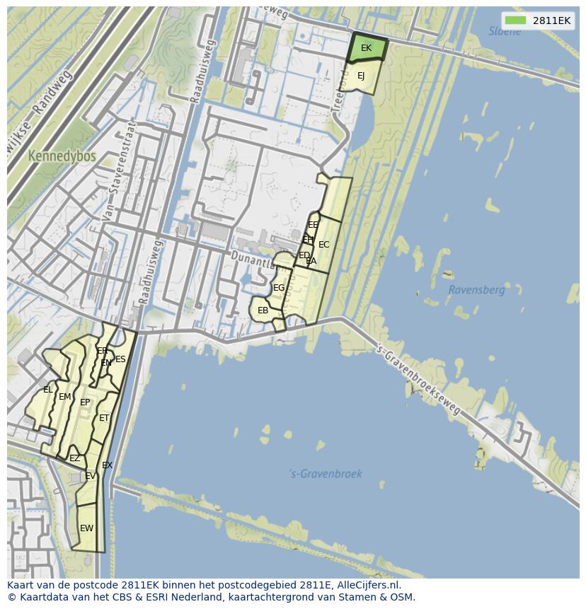 Afbeelding van het postcodegebied 2811 EK op de kaart.