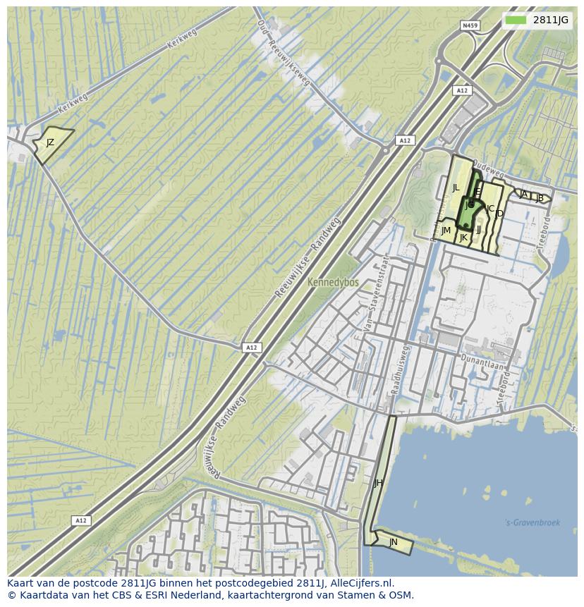 Afbeelding van het postcodegebied 2811 JG op de kaart.