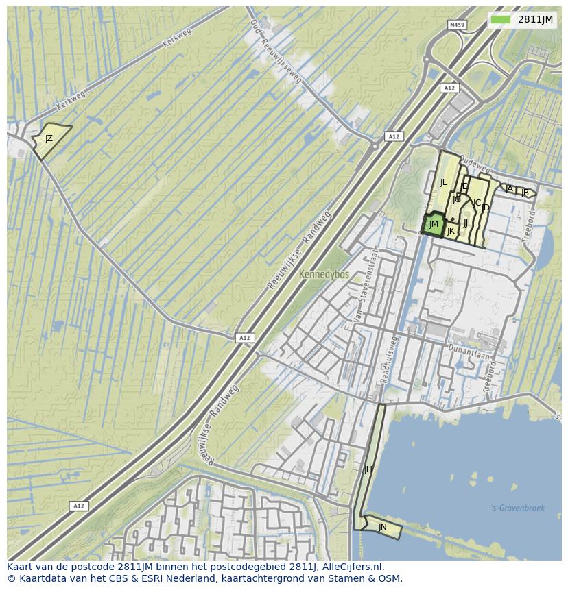 Afbeelding van het postcodegebied 2811 JM op de kaart.