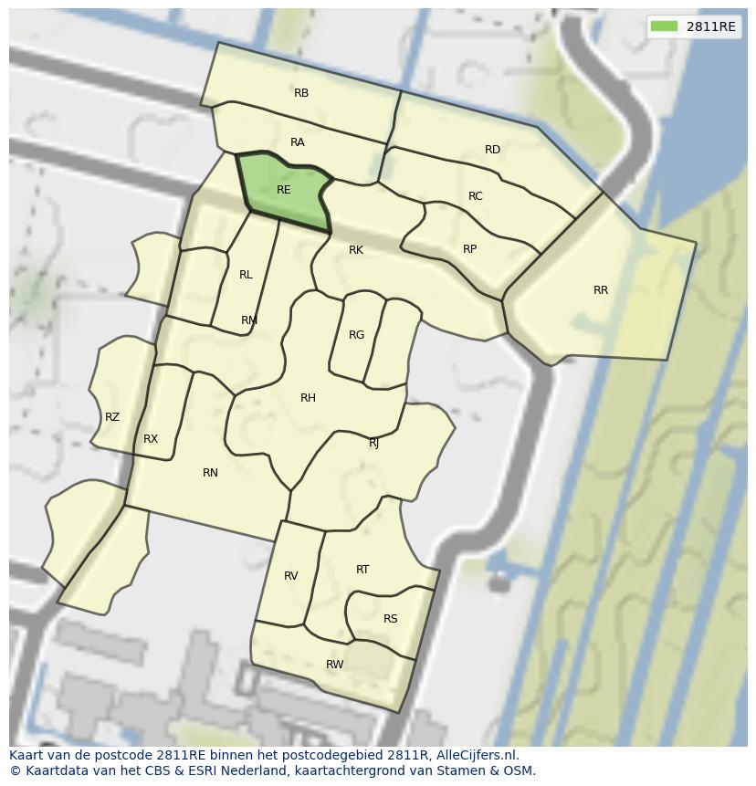 Afbeelding van het postcodegebied 2811 RE op de kaart.