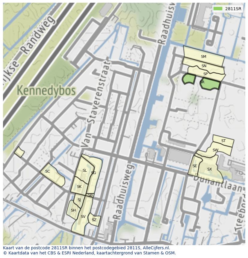 Afbeelding van het postcodegebied 2811 SR op de kaart.