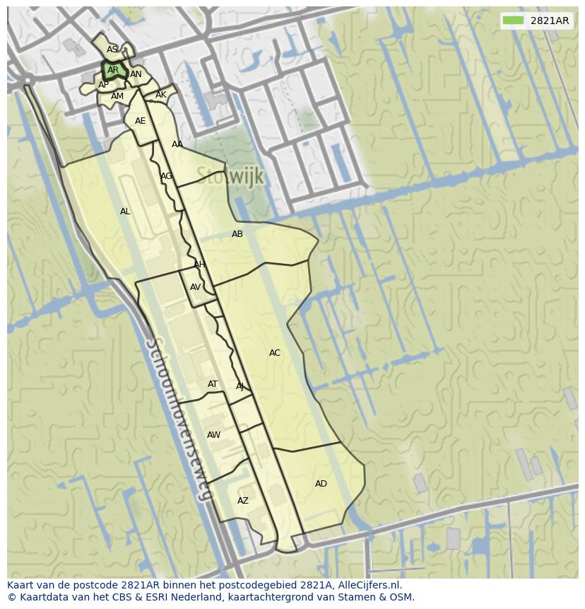 Afbeelding van het postcodegebied 2821 AR op de kaart.
