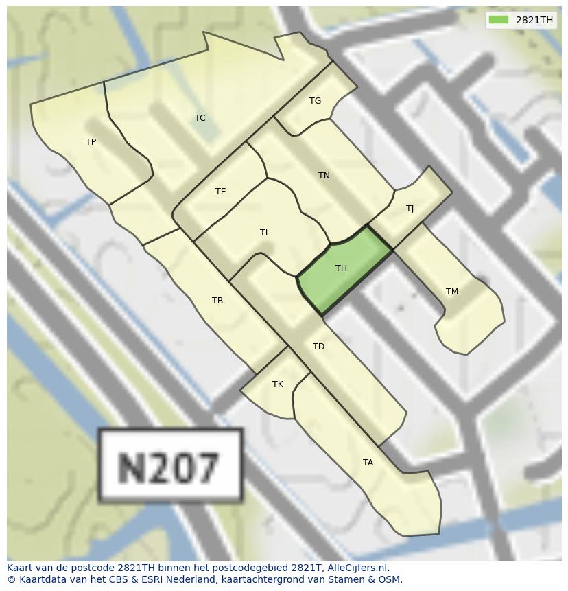 Afbeelding van het postcodegebied 2821 TH op de kaart.