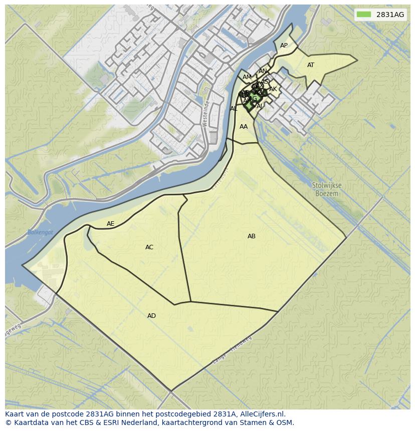 Afbeelding van het postcodegebied 2831 AG op de kaart.