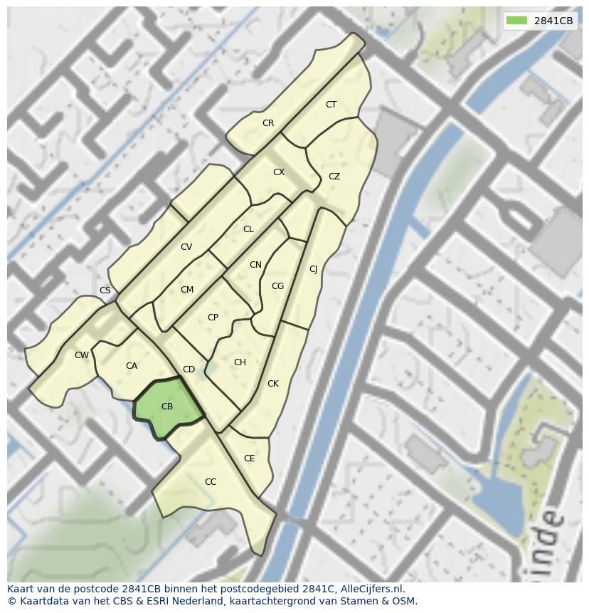 Afbeelding van het postcodegebied 2841 CB op de kaart.