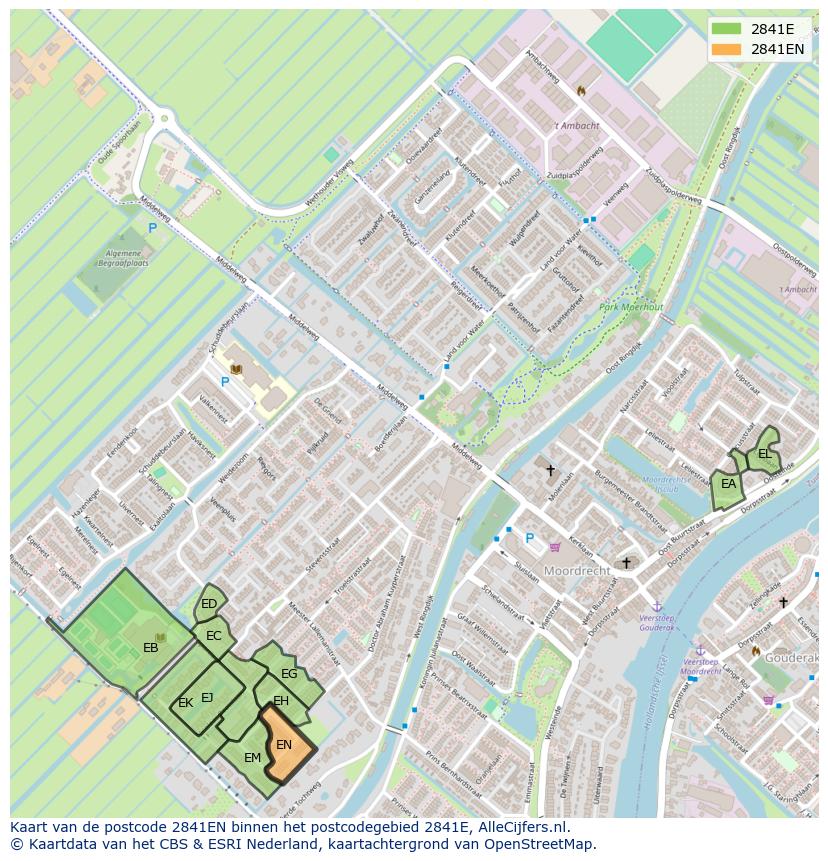 Afbeelding van het postcodegebied 2841 EN op de kaart.